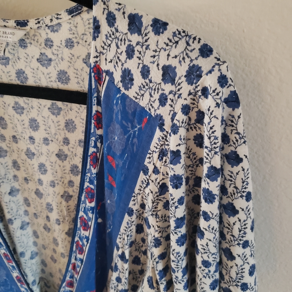 Lucky Brand Border Print Blue White and Red Midi Wrap Dress Small - Picture 4 of 9